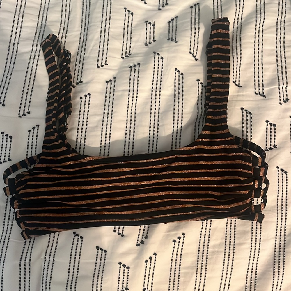 Target Women’s XS Bathing Suit Top Glittery Orange and Black Striped